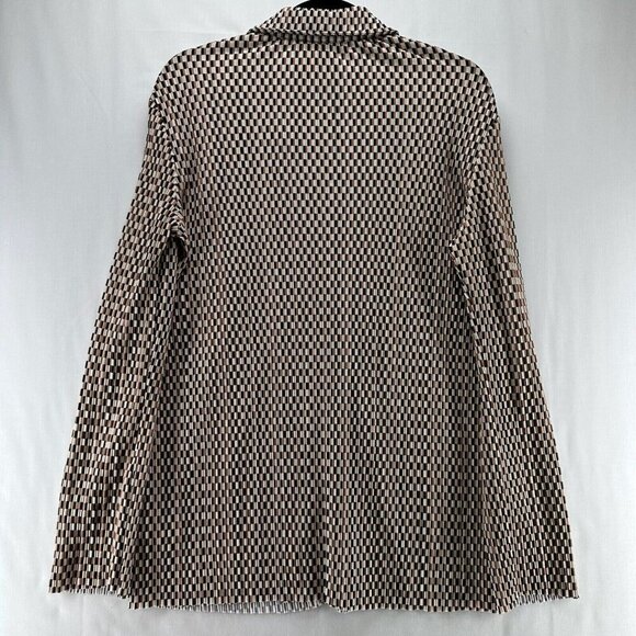 H&M Top Womens Size M Geometric Textured Jersey Button Front Long Sleeve Brown - Picture 2 of 12
